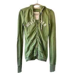 Hollister Y2K Green Full Zip Hoodie Logo Applique Sweatshirt Women M